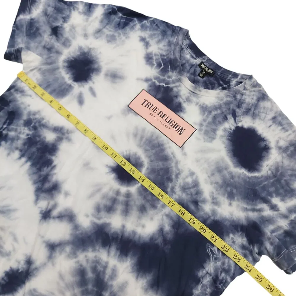 True Religion Mens Large Blue Tie Dye T-Shirt Relaxed Fit Short Sleeve Cotton